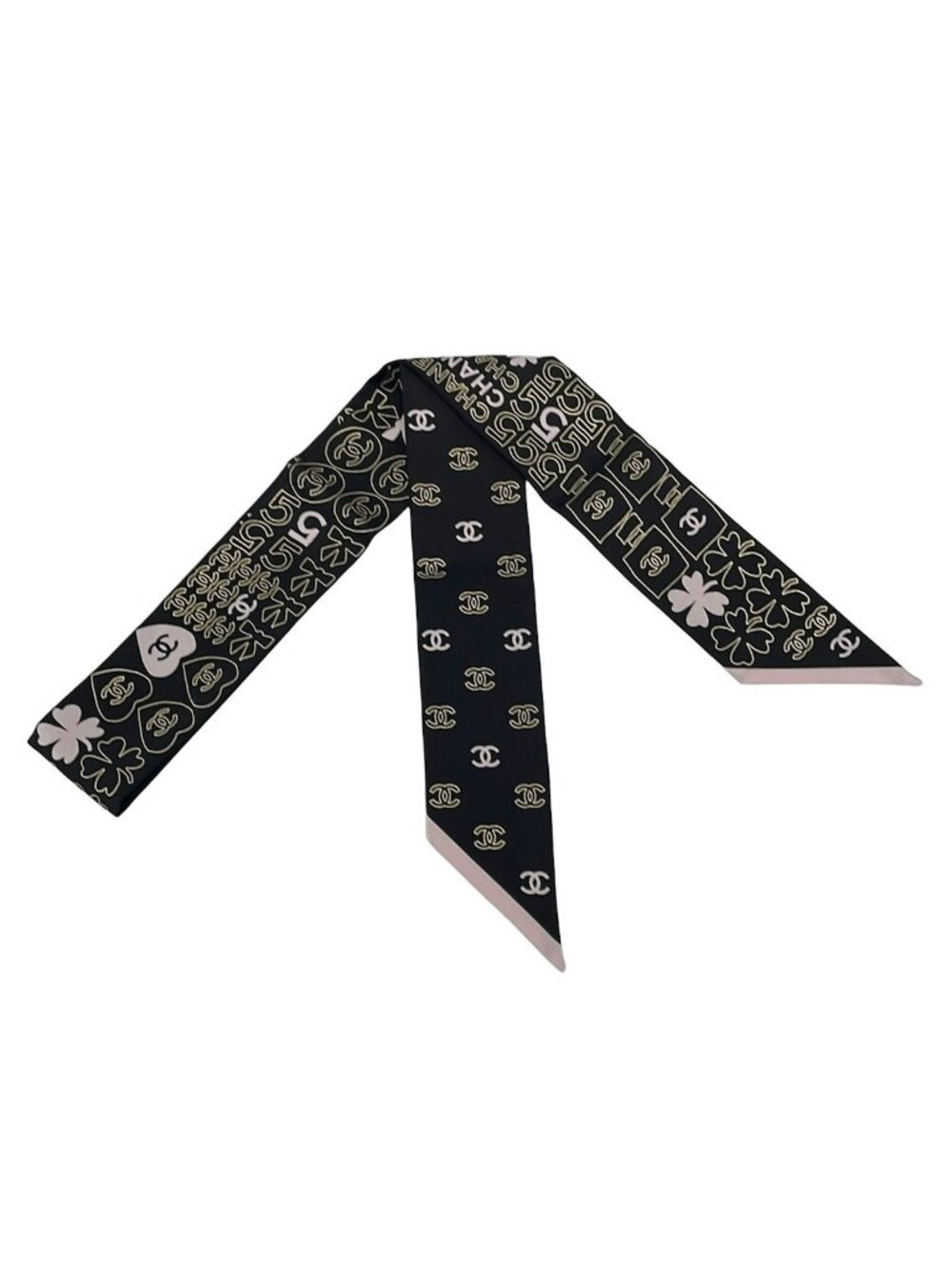 Chanel Scarf Black Gold Pink Ribbon